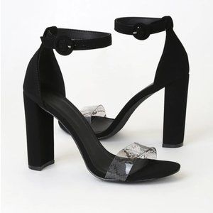Ryanne Black Nubuck Ankle Strap Heels